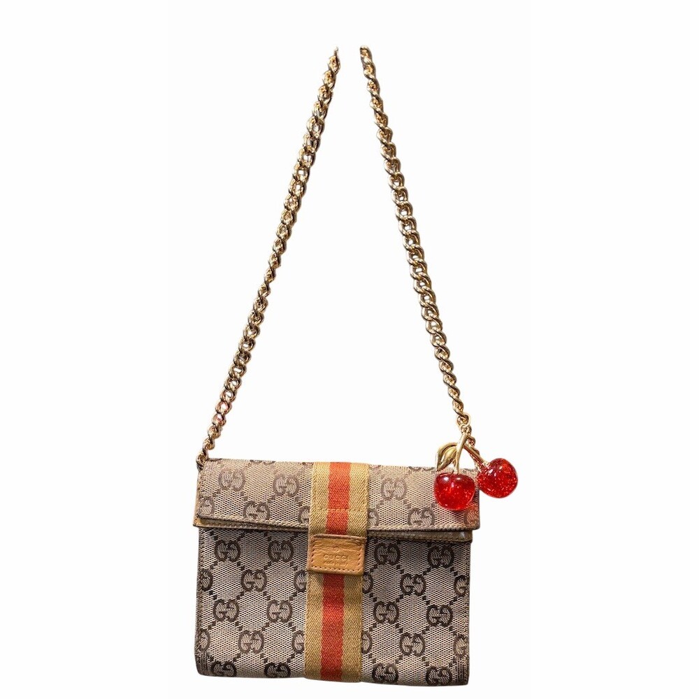 Gucci GG Canvas Sherri Line Pouch With Unbranded Chain And Unbranded Charm